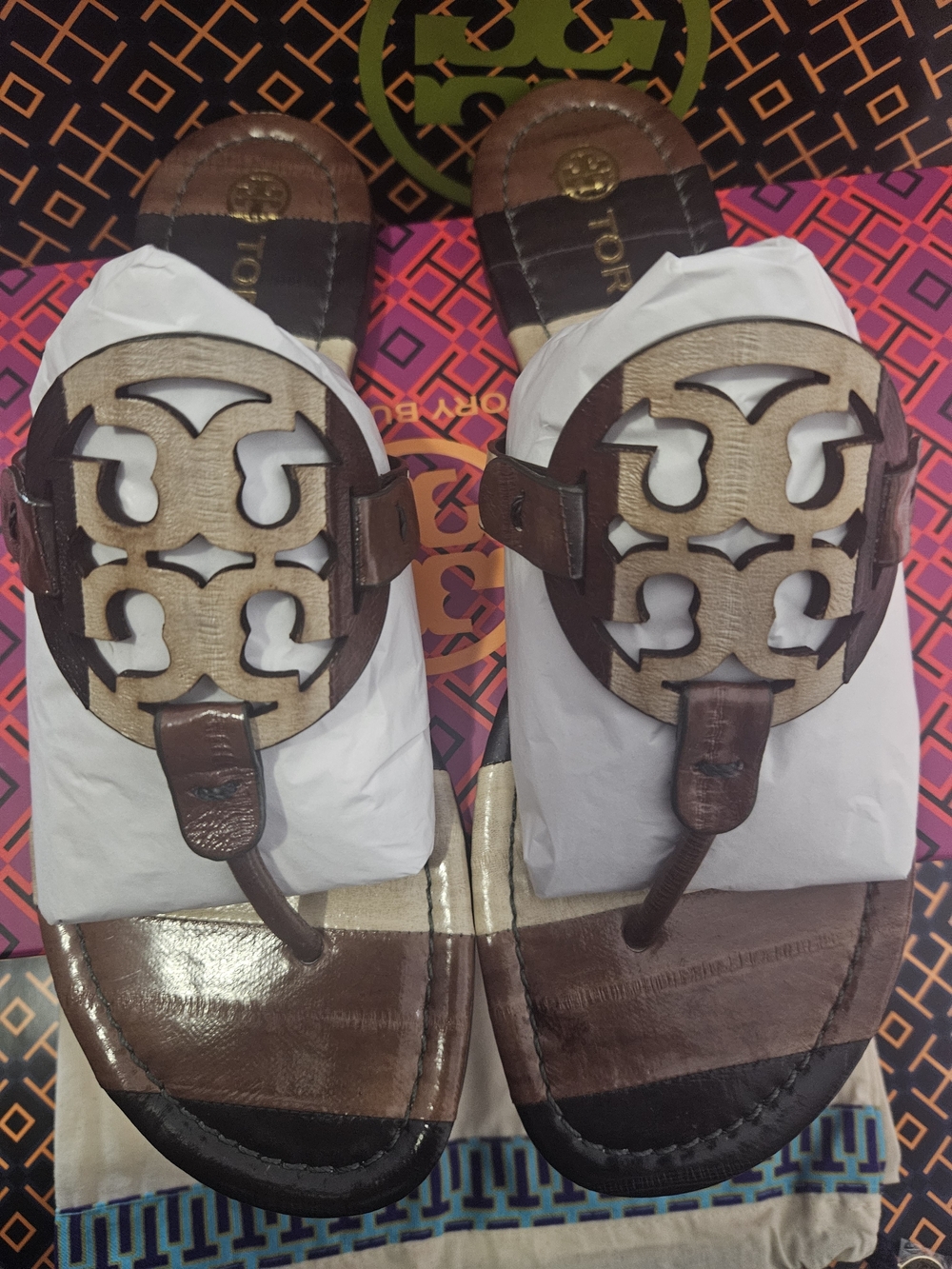 Tory Burch Miller Eel Leather Sadals in Neutral Shade Eel Size 8 - Picture 4 of 8